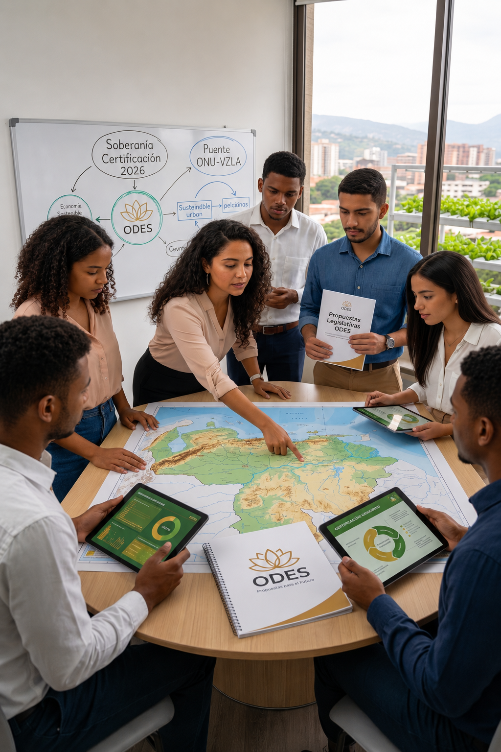 Equipo técnico de ODES analizando el mapa de Venezuela y propuestas legislativas
